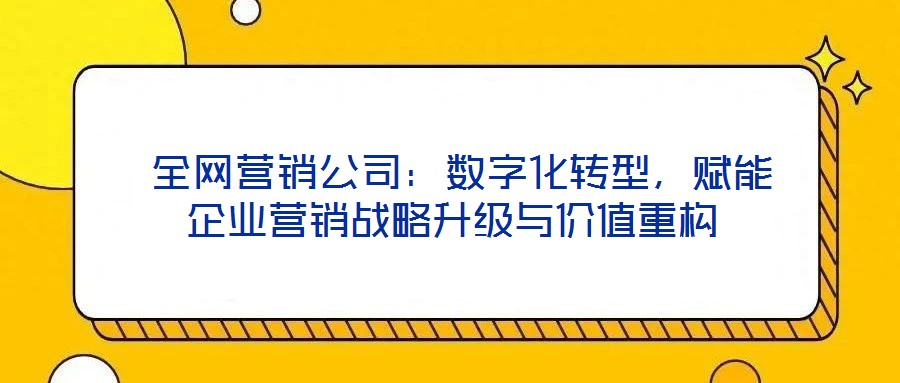  全網(wǎng)營(yíng)銷公司：數(shù)字化轉(zhuǎn)型，賦能企業(yè)營(yíng)銷戰(zhàn)略升級(jí)與價(jià)值重構(gòu)