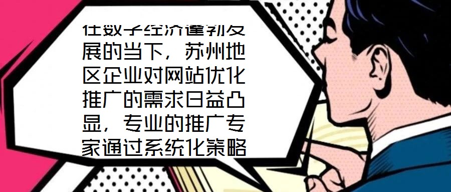 在數(shù)字經(jīng)濟(jì)蓬勃發(fā)展的當(dāng)下，蘇州地區(qū)企業(yè)對網(wǎng)站優(yōu)化推廣的需求日益凸顯，專業(yè)的推廣專家通過系統(tǒng)化策略，助力企業(yè)實(shí)現(xiàn)網(wǎng)站排名提升、潛在客戶引流及優(yōu)質(zhì)用戶體驗(yàn)構(gòu)建的目標(biāo)