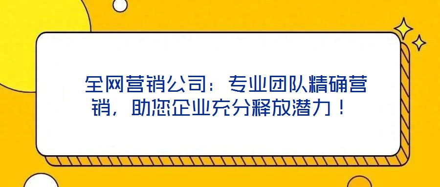 全網營銷公司：專業團隊精確營銷，助您企業充分釋放潛力！