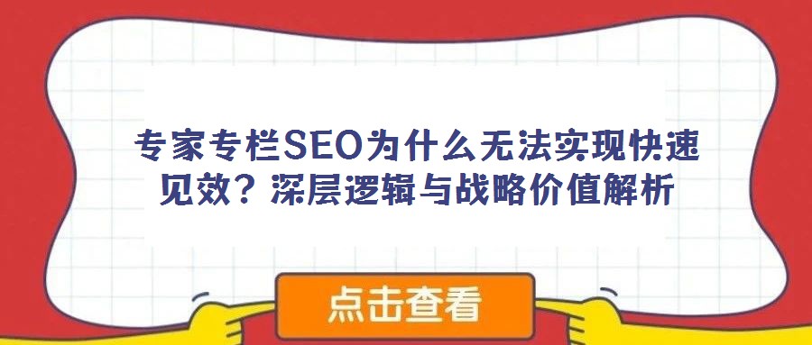 專家專欄SEO為什么無法實現快速見效?深層邏輯與戰略價值解析